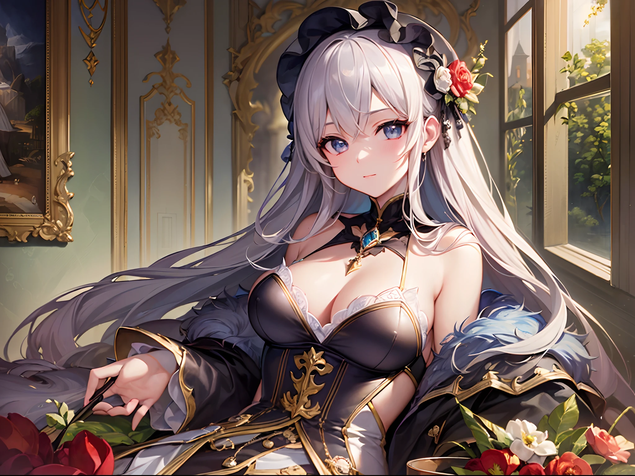 ((Finest quality)),(超A high resolution),(ultra-detailliert),((Best Anime)),sharpnes,Clair,Art with astounding depictions,Glamorous atmosphere:1.4, (1 noblewoman:1.3),Exhibition of paintings