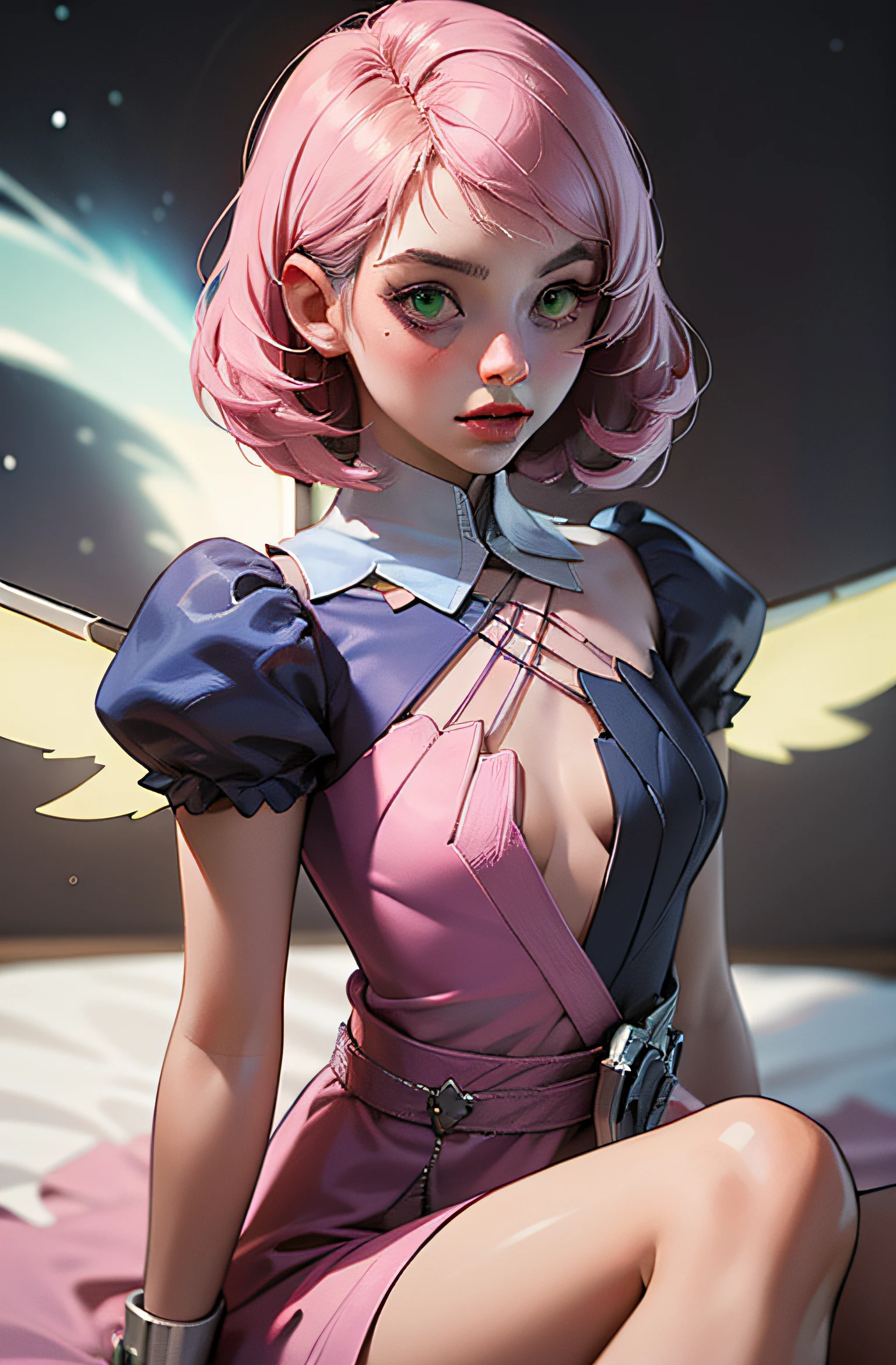 Alisa bosconovitch, melhor qualidade, contemporary, estilo plano, minimalismo, Green Eyes Flat Illustration, cabelo rosa, cabelo curto, cabelos multicoloridos, Camisa Preta, mechanical wings, Head Portrait Close-U, peito pontudo, decote, super decote, middlebreasts, Tekken，cabelo rosa pastel, 1girl, em quimono, hand-painted，Desenho de linha sem cor, colorida do yandere pastel, Tekken, [Detailed illustrations, Arte baseada em anatomia extremamente ideal, desenhos muito detalhados e detalhados, delicate lines with slowness and urgency, Realistic texture expression],(((Linhas principais coloridas)),(Obras de arte com excelente artesanato),(fundo do parque),[HENTAI anime Menina japonesa bonita 14 anos de idade Skinny] cabelo rosa claro, com roupa de empregada，figura esbelta，robusto，He sat on the floor，Vestido com roupas de empregada rosa e branco，cabelos muito curtos，com orelhas de gato，quadratic element，, kawaii cor-de-rosa na roupa da era de 1910, Alisa Bosconovich pink lips, no estilo da paleta de cores suave aurorapunk, an anime illustration of his face, gifs animados, hand drawn animation, charming sketches, suave e brilhante, romantismo nebuloso, Estilo Superflat, fundo branco - ar 1:1 - niji 5 - estilo expressivo --s 50