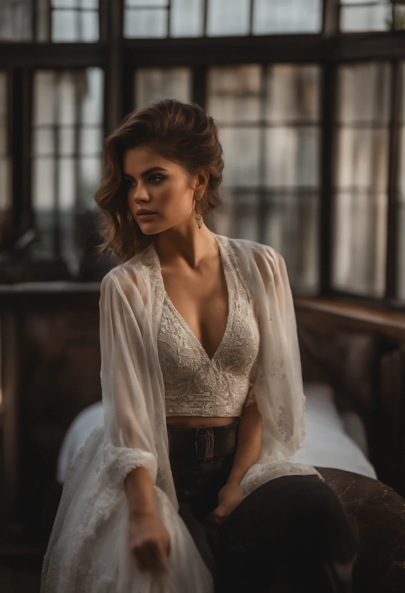 one woman, ((Selena gomez)) ,, , sexy pose, sexy body, well defined body, detailed body, high quality, masterpiece, 4k, posing for selfie, photo from above, massage oil rubbed over body, massage oil rubbed over breasts