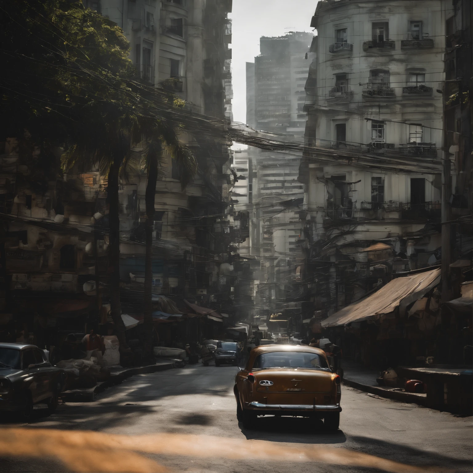 The city of Rio de Janeiro in a dystopian setting as in a work by William Gibson