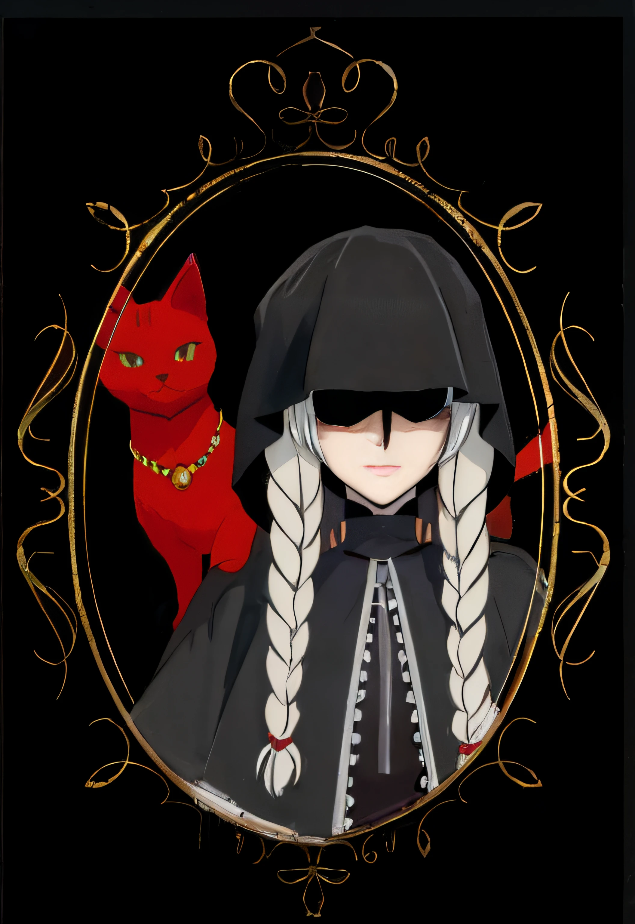 Personaje de anime con un gato y una capa negra, Neferpitou, Portrait of a Gothic Catgirl, Alucard, inspirado por Li Chevalier, 1 7 - year - old anime goth girl, inspired by Uragami Gyokudō, El dios oscuro de los gatos, Anime Catgirl, Arte clave del anime, :14 Estilo anime de los 80