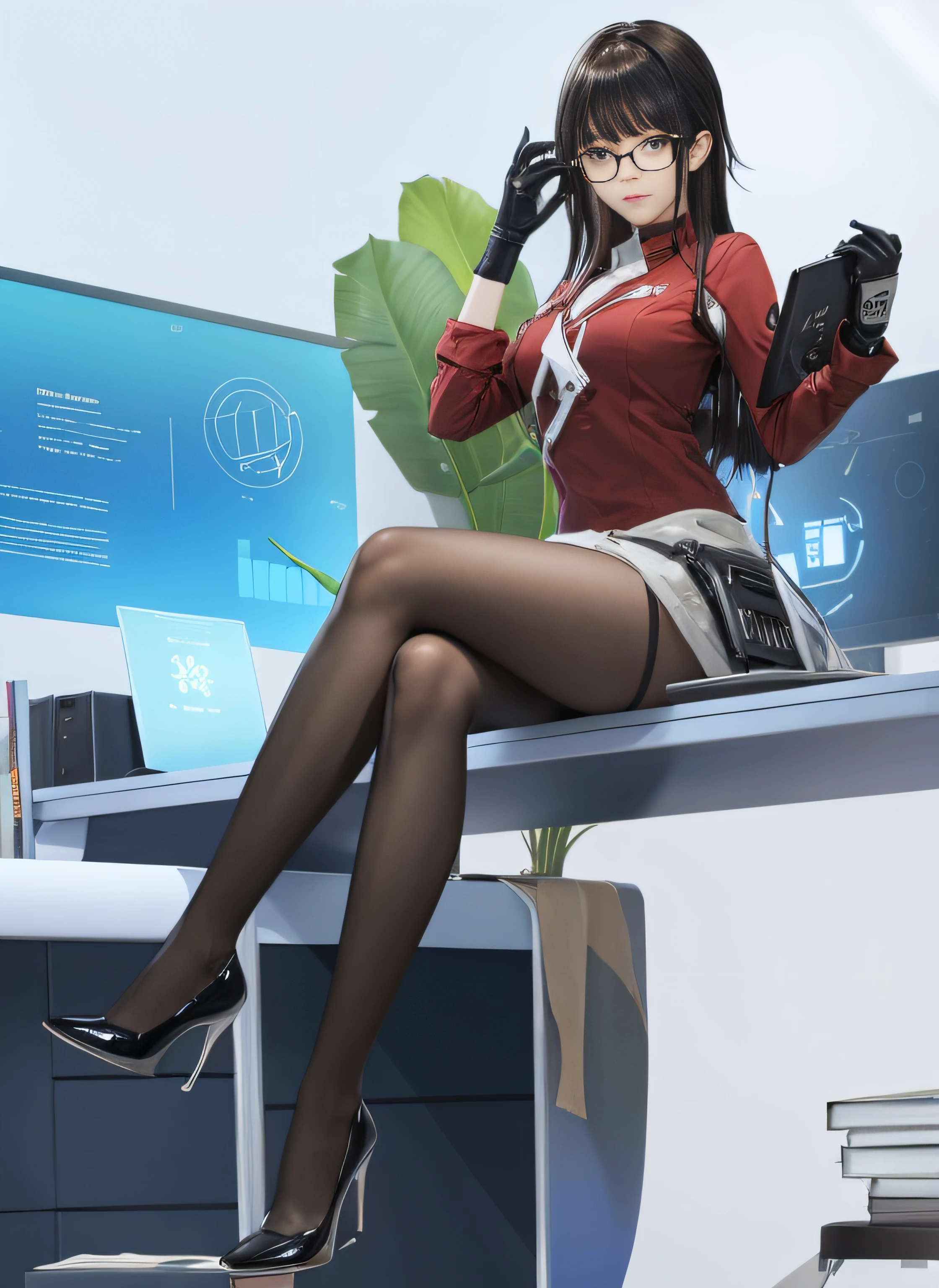 menina anime sentada em uma mesa com um computador e uma planta, detalhes finos. meninas da linha de frente, de meninas da linha de frente, Anya, Spy X Family, Meninas da linha de frente cg, meninas estilo linha de frente, Estilo de pista Azur, pixiv 3dcg |, na empresa pixiv, (SFW) seguro para o trabalho, arte cg anime suave, cushart krenz arte chave feminina