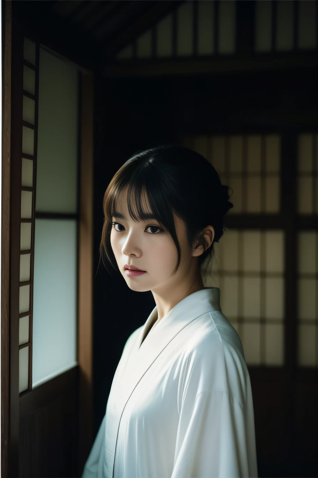 (masterpiece、high-level image quality、hightquality)、(The ghost of a young beauty)、Female Ghost Story,(Japan Ghost Story、Spirit、Psychic phenomena)、Stray Spirits、Amazing beauty、爆乳、Excellent style、Mind-boggling images、She looks like a model actress in Japan.Glossy、full body Esbian、Release cold air、Chill、 Beauty Yokai、Fanciful.lantern、canny、vhorrified、Japanese houses、Darkness of the night、((fiction、Horror Pictures、ghosts、aura、Psychic Photography))、(The spirit of resentment、The spirit of hatred、Evil Spirit、Angries Spirit),Cemetery of Japan、Japan hell、(Kindaichi Kosuke's Suspense World),(The structure of the human body is accurate、Ghosts also have legs),(Thinking about life after death、Most ghost stories and ghost stories in horror works are fiction、Clear grudges)、