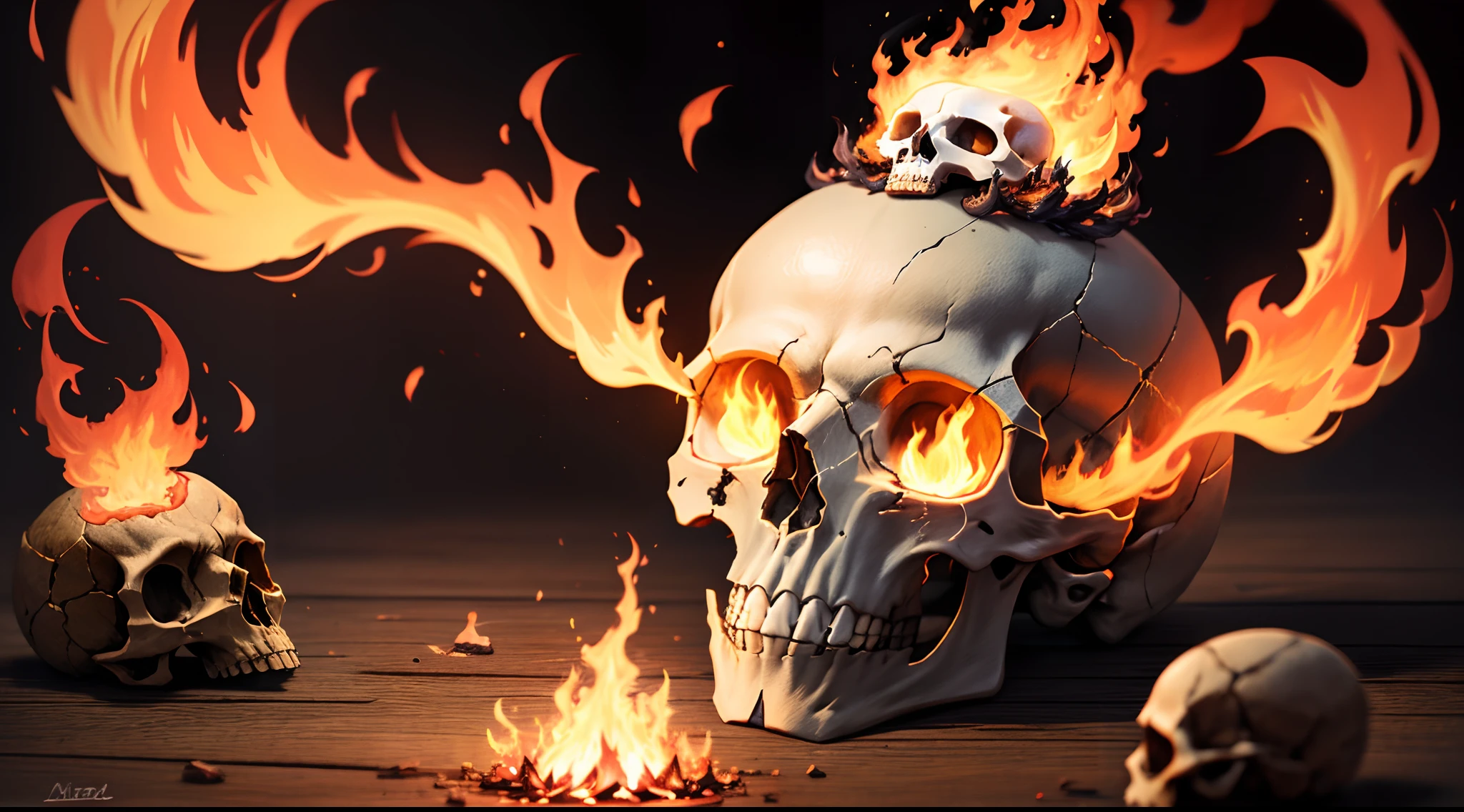Create a skull with fire on its head