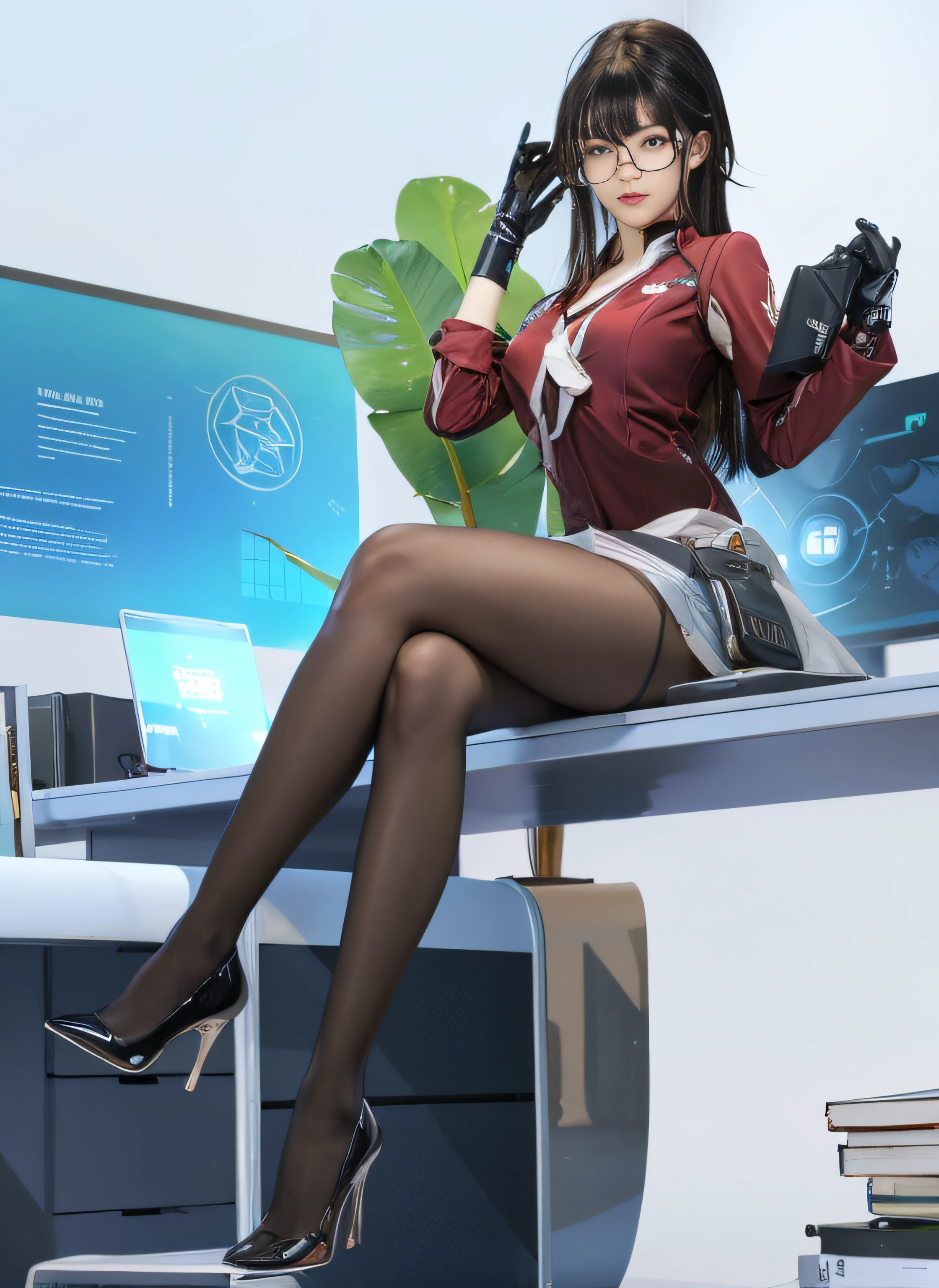 menina anime sentada em uma mesa com um computador e uma planta, detalhes finos. meninas da linha de frente, de meninas da linha de frente, Anya, Spy X Family, Meninas da linha de frente cg, meninas estilo linha de frente, Estilo de pista Azur, pixiv 3dcg |, na empresa pixiv, (SFW) seguro para o trabalho, arte cg anime suave, cushart krenz arte chave feminina