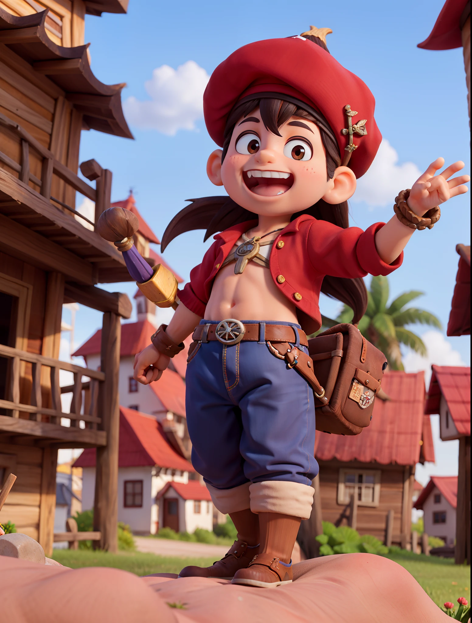 Um pirata (vermelho) Stuffed living in the village