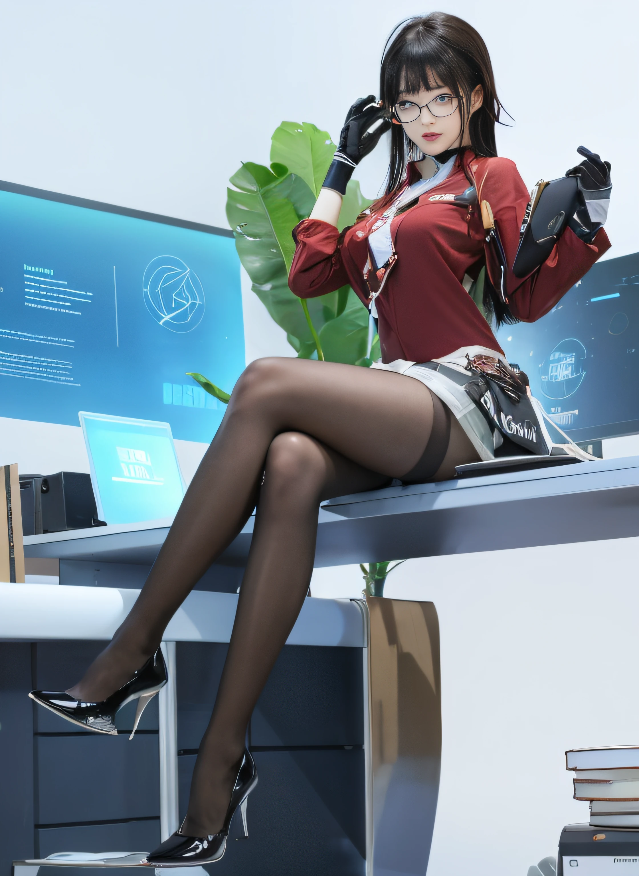 menina anime sentada em uma mesa com um computador e uma planta, detalhes finos. meninas da linha de frente, de meninas da linha de frente, Anya, Spy X Family, Meninas da linha de frente cg, meninas estilo linha de frente, Estilo de pista Azur, pixiv 3dcg |, na empresa pixiv, (SFW) seguro para o trabalho, arte cg anime suave, cushart krenz arte chave feminina