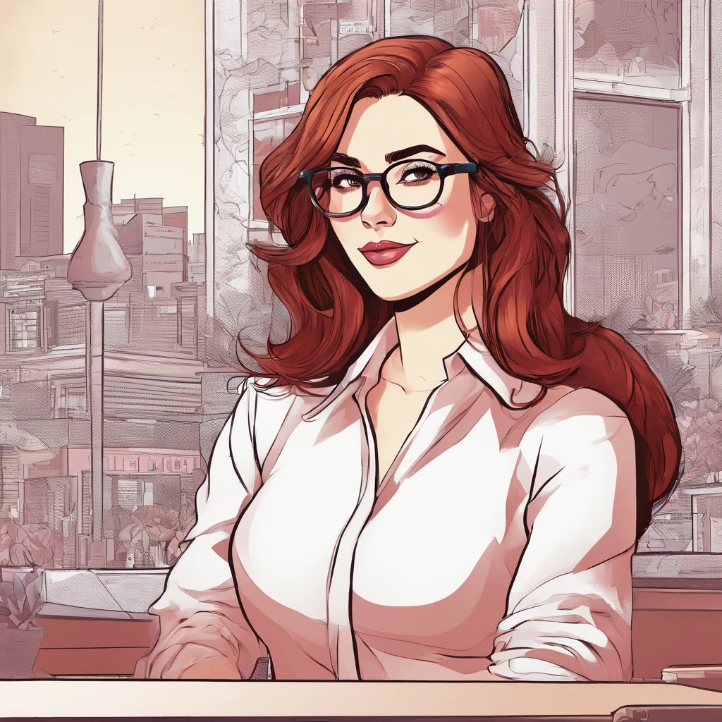 Girl with shoulder-length brown hair and brown eyes and burgundy glasses