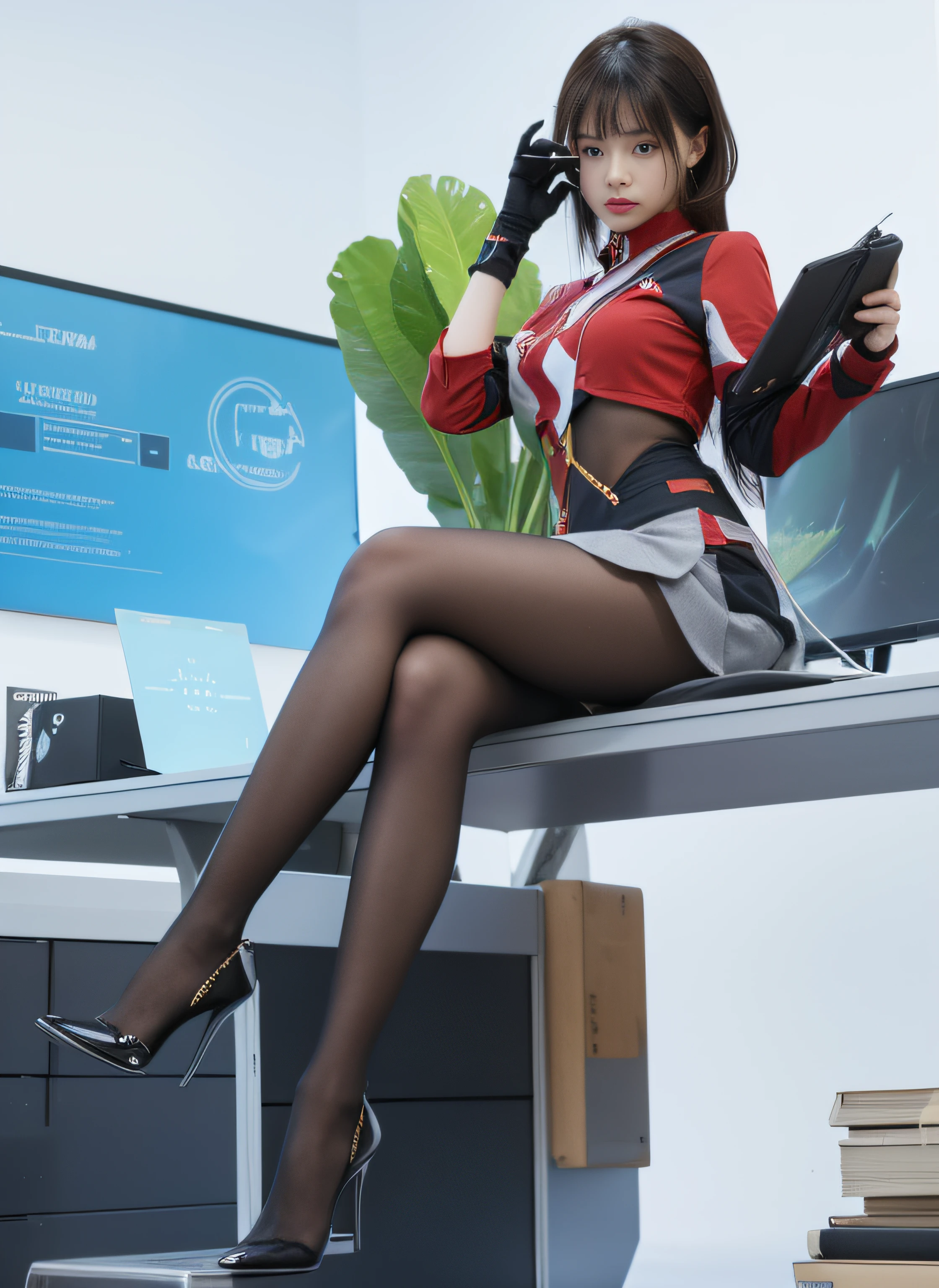 anime sentada em uma mesa com um computador e uma planta, detalhes finos. meninainha de frente, de meninas da le frente, Anya, Spy X Family, Meninas da linha dte cg, meninas estilo linha de , Estilo de pista Azur, pixiv 3dcg |, na empresa pixiv, (SFW) seguro para o trabalho, arte cg anime suave, cushart krenz arte chave feminina