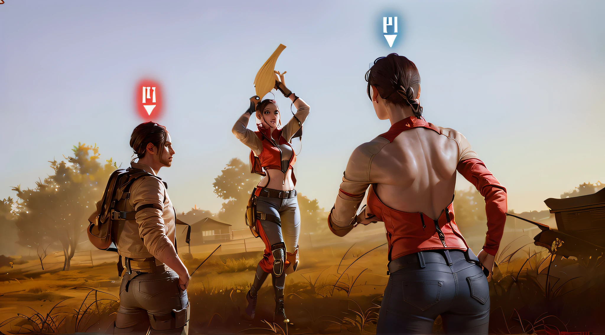 Homem segurando uma motosserra e uma mulher segurando uma faca, Captura de tela do videogame, Imagens de jogabilidade, Captura de tela do videogame>, 3rd person game, 240p, jogabilidade em terceira pessoa, Captura de tela do videogame de 2020, Jogabilidade, jogabilidade ainda, captura de tela do filme, wielding an axe on each hand, gameplay video, captura de tela do jogo