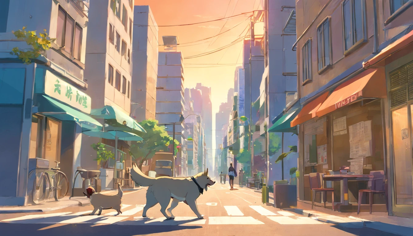 title: "A Cidade Louca"
Prompt:
- Painel 1:
- Cena de uma cidade movimentada, With tall buildings and people in a hurry.
- Na parte inferior do painel, o personagem principal, Bob, is seen holding a cup of coffee and looking sleepy.
- Bob (pensando): "Another peaceful day in the city..."
- Painel 2:
- Bob Walks Distractedly Down The Sidewalk, while various strange things happen around you.
- A dog is driving a car, A pigeon is wearing sunglasses and reading a newspaper, A traffic light is arguing with a pedestrian.
- Bob (surpreso): "What's going on here?"