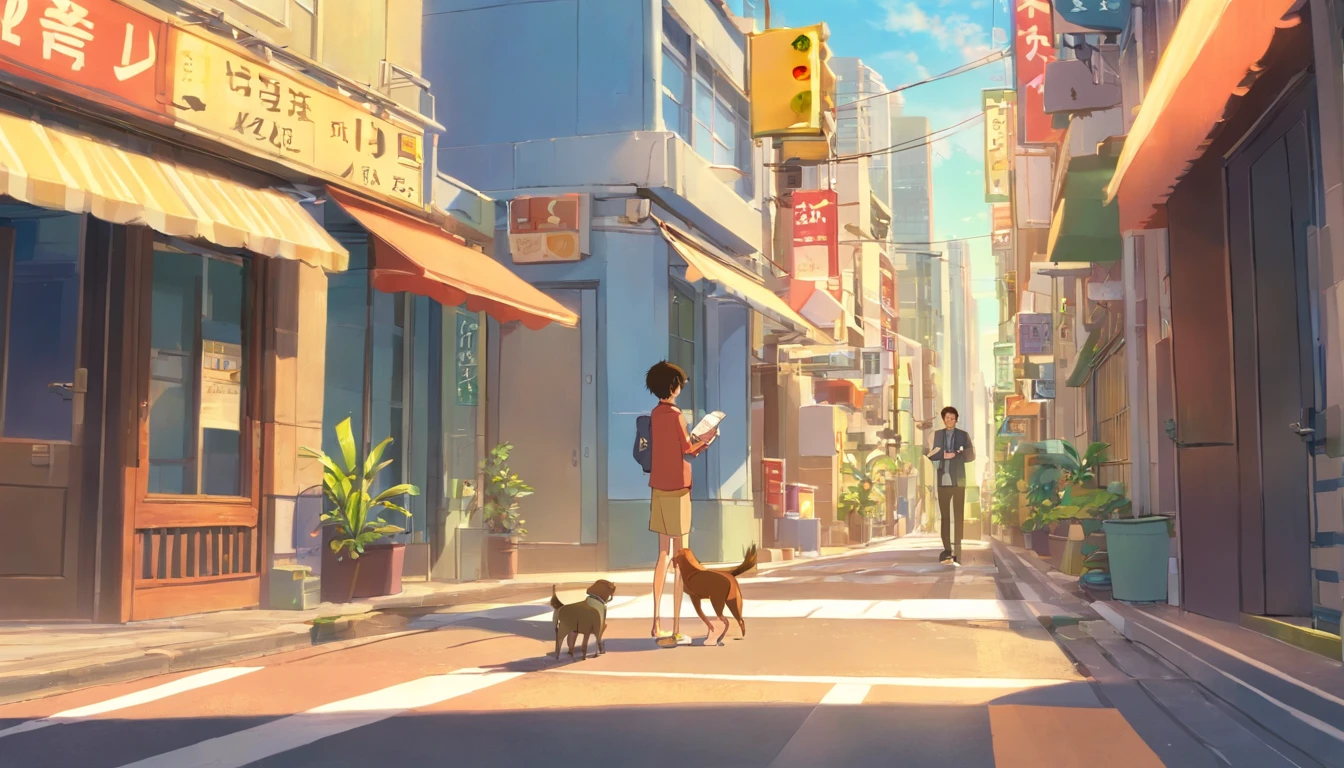 title: "A Cidade Louca"
Prompt:
- Painel 1:
- Cena de uma cidade movimentada, With tall buildings and people in a hurry.
- Na parte inferior do painel, o personagem principal, Bob, is seen holding a cup of coffee and looking sleepy.
- Bob (pensando): "Another peaceful day in the city..."
- Painel 2:
- Bob Walks Distractedly Down The Sidewalk, while various strange things happen around you.
- A dog is driving a car, A pigeon is wearing sunglasses and reading a newspaper, A traffic light is arguing with a pedestrian.
- Bob (surpreso): "What's going on here?"