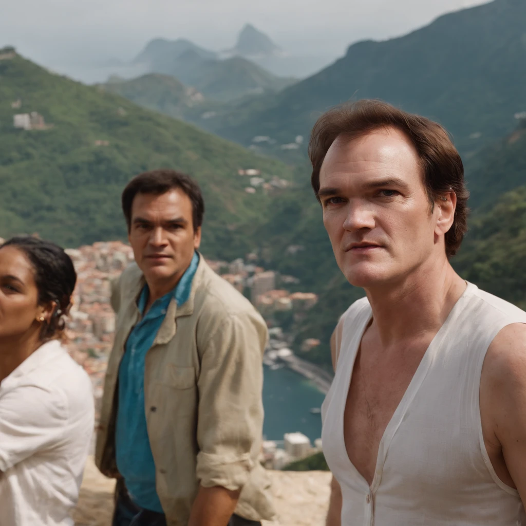 "Quentin Tarantino on vacation in Rio de Janeiro with people carrying weapons in the favela."
