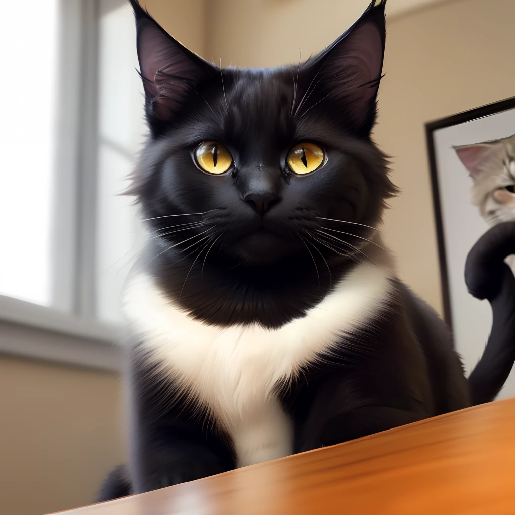 Black cat with white eyes (mainecoon) (black cat) (white eyes)