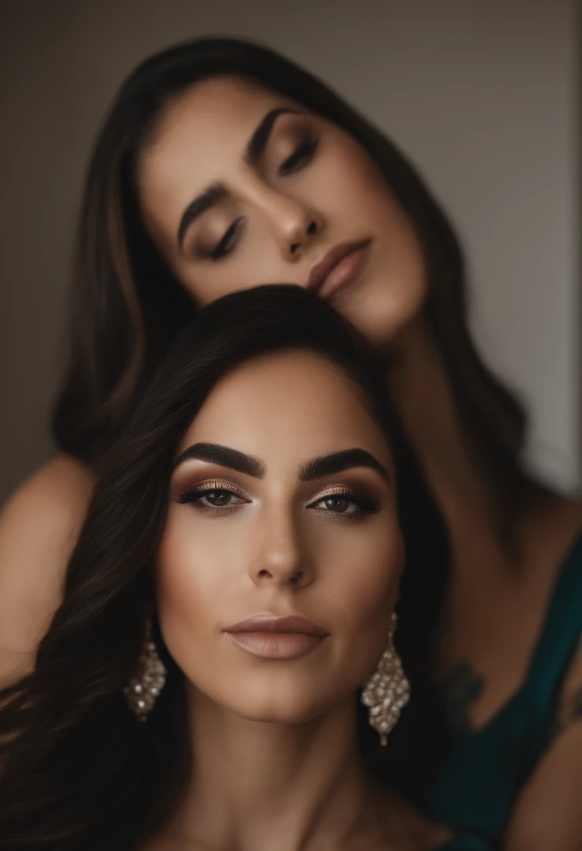 There are two women who are posing together for a photo, 1 6 years, Pendientes enormes y maquillaje queer, taken in the early 2020s, she is about 1 6 old, alanis guillen, tomada en 2 0 2 0, 18 years old, con maquillaje profesional, Cara detallada!, lorena avarez
