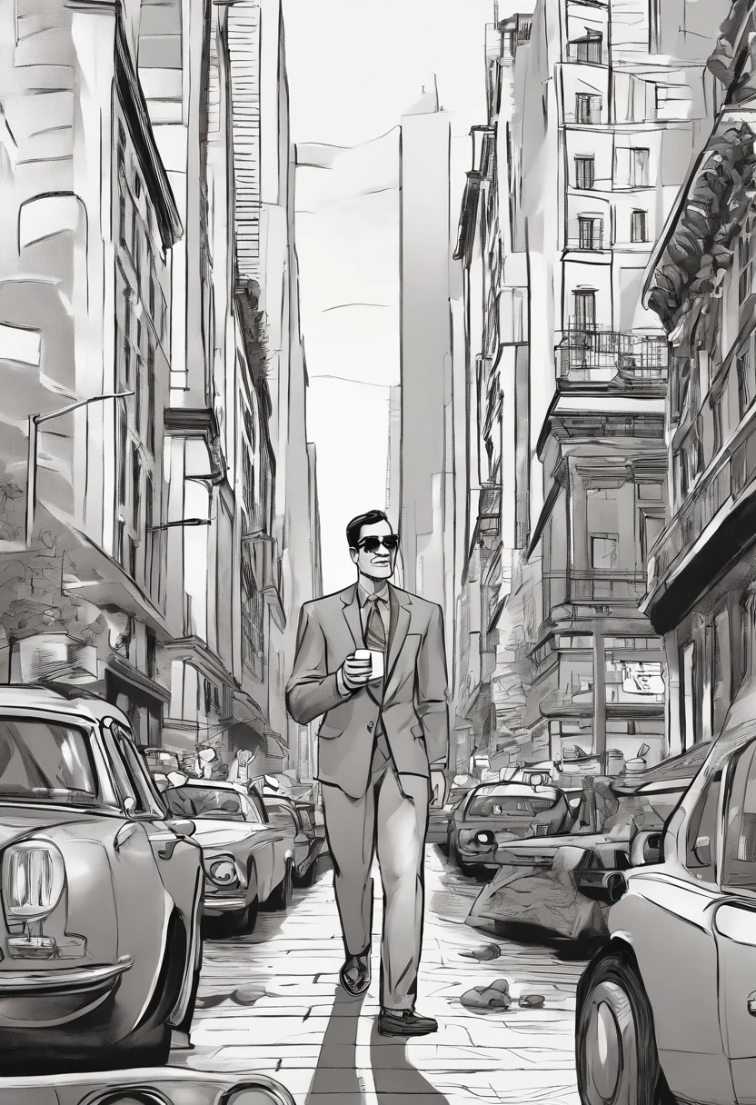 title: "A Cidade Louca"

Prompt:
- Painel 1:
   - Cena de uma cidade movimentada, With tall buildings and people in a hurry.
   - Na parte inferior do painel, O personagem principal, Bob, is seen holding a coffee cup and looking sleepy.
   -Bob (Pensante): "Mais um dia tranquilo na cidade..."
 
- Painel 2:
   -Bob walks distractedly down the sidewalk, while various strange things happen around you.
   - A dog is driving a car, A pigeon is wearing sunglasses and reading a newspaper, A traffic light is arguing with a pedestrian.
   -Bob (surpreso): "What's going on here?"

- Painel 3:
   -Bob chega ao seu trabalho, An office company, where he finds his colleagues also involved in absurd situations.
   - A colleague is typing with his feet, another is wearing a tie as a tiara and a third is floating in the air.
   -Bob (Frustrado): "DDIM, pessoal, you saw;? Everything is out of control!"
   - Colega: "Ah, Isso? It's just another normal day in this crazy city!"

- Painel 4:
   -Bob, agora completamente confuso, Leaves the company and sees a chaotic park.
   - People walking upside down, Dancing trees and a flock of pigeons flying in a synchronized fashion.
   -Bob (Gritando): "Eu estou ficando maluco! Nada faz sentido!"

- Painel 5:
   -Bob finally realizes that it was all just an illusion created by a comic book artist named Tom.
   -Tom is sitting on a bench, rindo enquanto desenha em seu bloco de notas.
   -Bob (irritado): "DIG! You're behind it all?"
   -Tom: "Desculpe, rosto! Just wanted to bring some funny mayhem to the city."

- Painel 6:
   -Bob is seen leaving town, enquanto o caos continua acontecendo ao seu redor.
   -Bob (sorrindo): "At least now I know I'm the only normal one!"

- Painel 7:
   - Cena final de Bob em uma cidade tranquila, com pessoas indo e vindo normalmente.
   -Bob (aliviado): "Enfim, acho que encontrei uma cidade mais normal!" f(ormato layout de comic art)