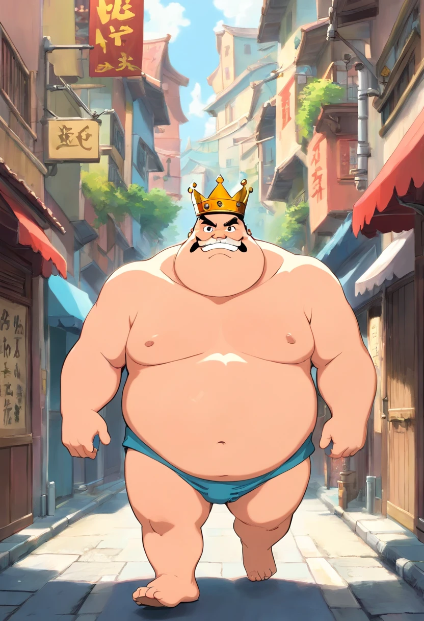 Very fat king walking down the street( Naked)   Animation The Emperor's New Clothes