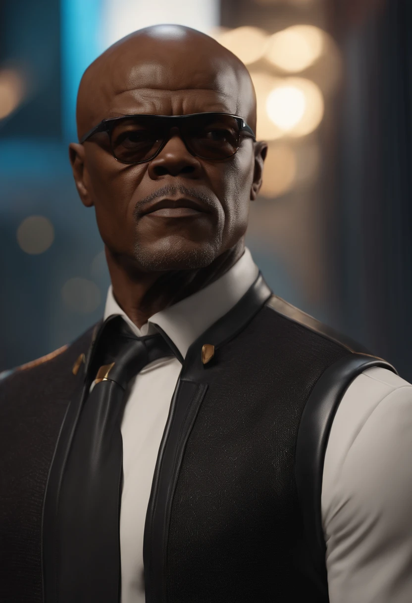 Portrait of Samuel L. Jackson with Nick Fury outfit, glare pose, detailed, intricate, full of colour, cinematic lighting, trending on artstation, 8k, hyperrealistic, focused, extreme details, unreal engine 5, cinematic, masterpiece