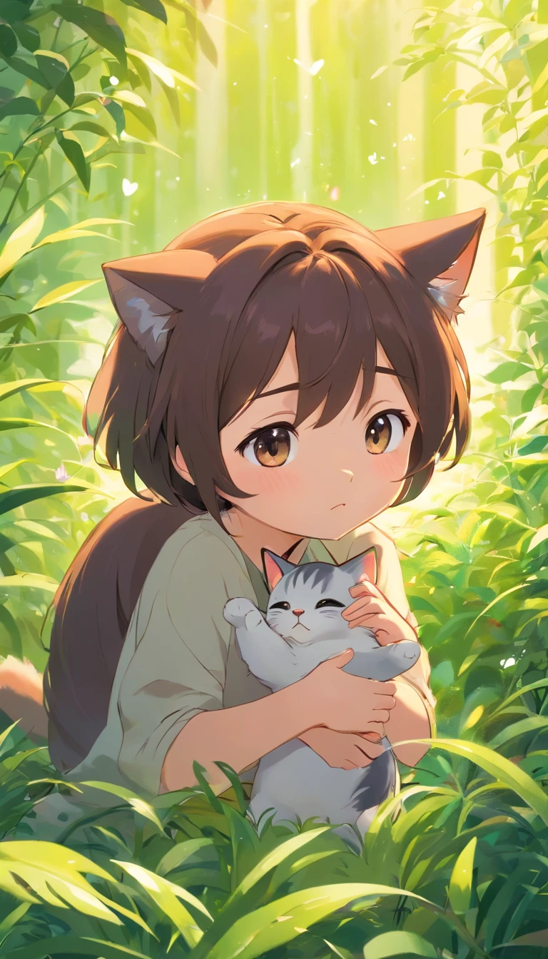 **[cutecore, Tiny magnetic cores, The heart of nature] A cute kitten touches its face, A little unhappy, Pixar style eyes