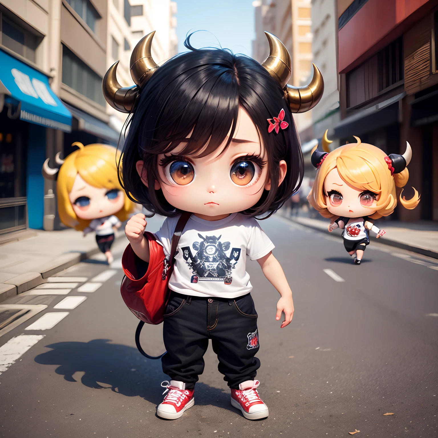 ​masterpiece、top-quality、ultra-detailliert、(Chibi Carable:1.3)、Street fashion cartoon bull、The specifics of the appearance of bulls