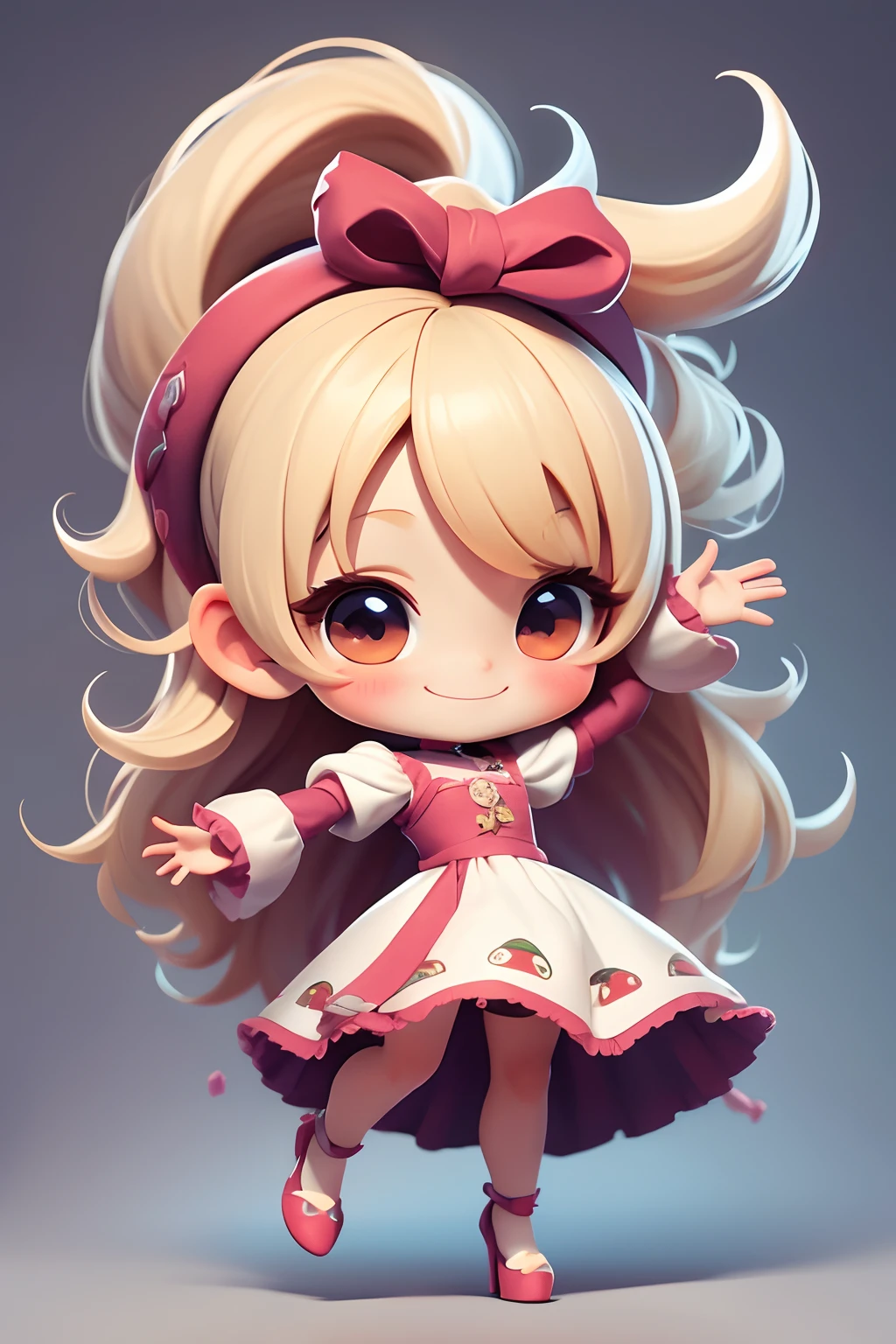 masterpiece, best quality, a cute chibi girl smiling, joyful, dress, pumps, dynamic pose, sfw, full body