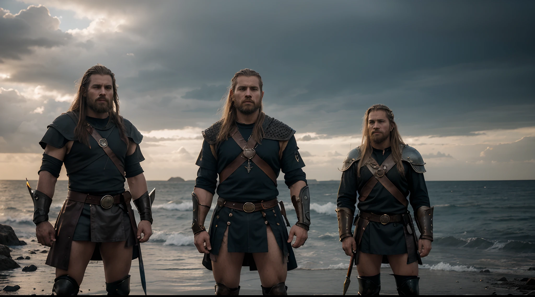(melhor qualidade, Altas, Realistic:1.37), vivid colors, HDR, ultra-detalhado, historicamente preciso, profissional, pronto para a batalha, Epic Portraits, guerreiros ferozes, Fearless expressions, armadura poderosa, intrincados navios vikings, mar furioso e tempestuoso, dynamic action poses, breathtaking landscapes, Fiordes majestosos, dramatic lighting, Old Norse mythology, Legendary heroes, mystical runes, gritos de guerra, Batalhas brutais, machados encharcados de sangue, Iconic Viking Symbols, Lendas escandinavas, Strength and honor
