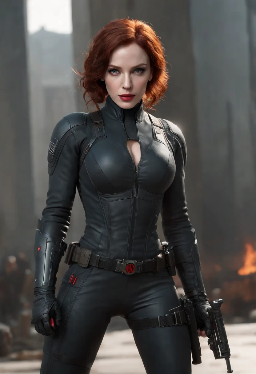 Christina Hendricks as black widow from the Marvel universe, in an urban environment, super detailed, super detailed black widow costume, pale skin, buxom chested, big breasts, high-quality face study, full body, super quality for competition, (perfect body: 1.1), (short wavy hair: 1.2), whole body, casual pose, beautiful pose, (extremely detailed CG 8k wallpaper), (extremely delicate and beautiful), (masterpiece), (best quality: 1.0), (ultra-high resolution: 1.0), beautiful lighting, perfect lighting, realistic shadows, [high resolution], detailed skin, super detailed (((colorful))), Digital art, Metal Gear Solid concept art, Full Body concept art, Expert concept art with high detail, Concept art such as Ernest Halimov, FPS game concept art, Concept art, Craig Mullins style, Video game concept art, 4k