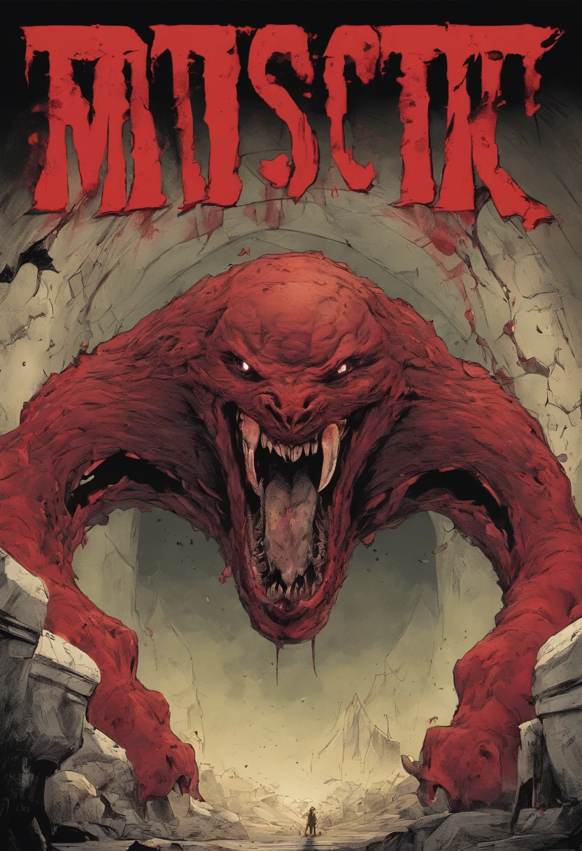 Comic cover, comic, cover, horror, red, parasite, terror, 2d, cartoon, manga, creep, body hooror, teeths, big mouth, mouth, monster, creature, dark, scary