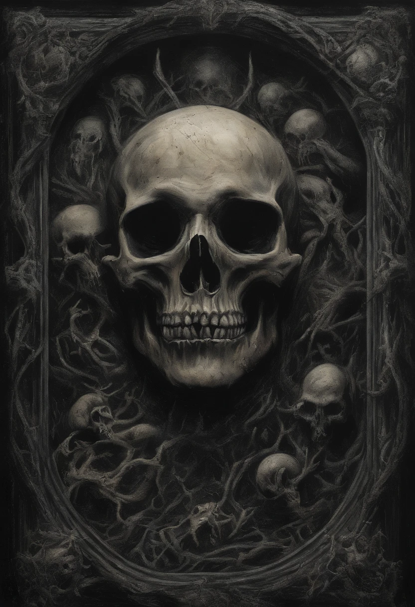 An Oil Painting of True Evil, No estilo de trompe – L'oeil Illusionistic Detail, Blink – and – you – lose – detail, Wiccano, lithography, Dark and macabre gothic, Romantic Gothic, Dark and ornate Gothic