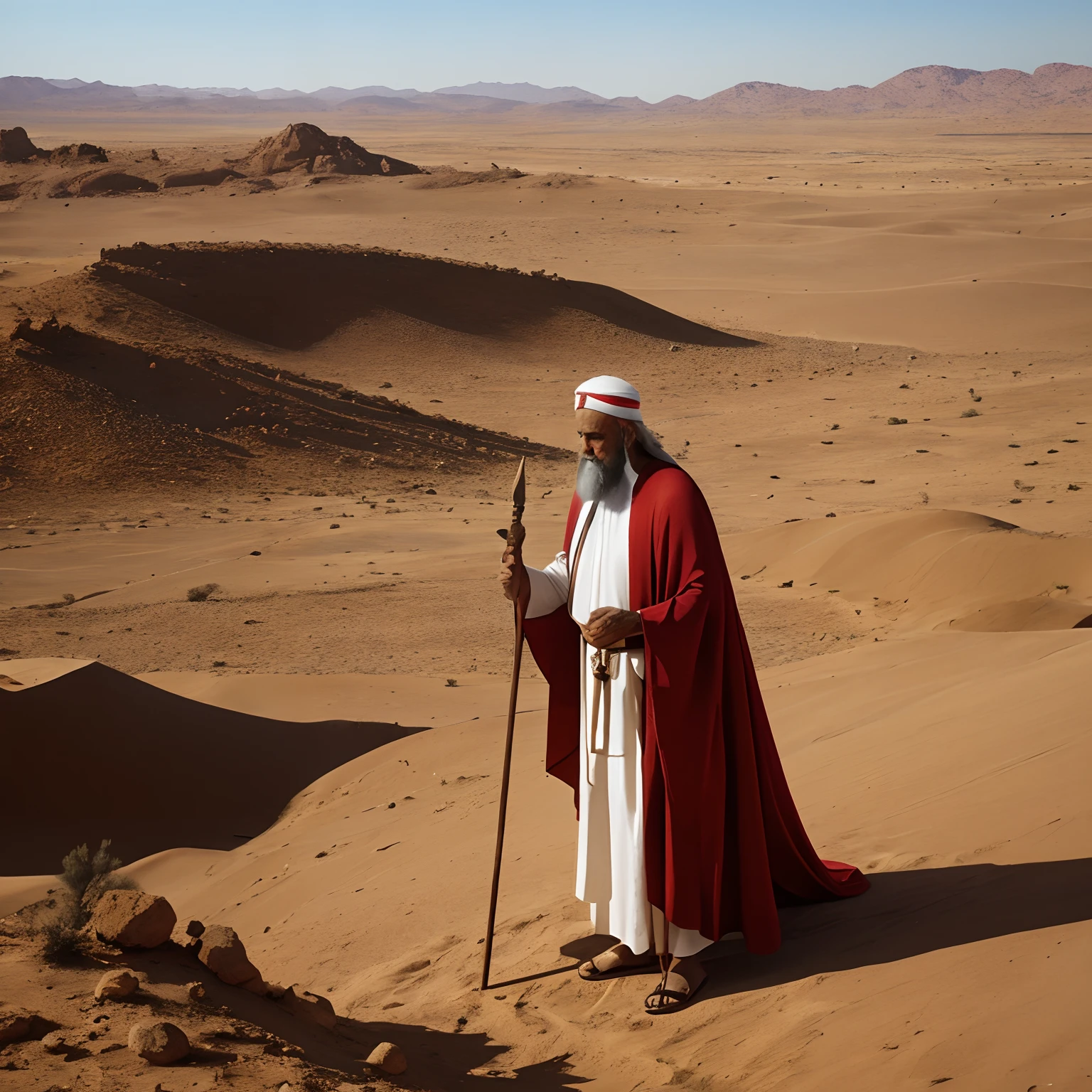 Biblical Moses in the Desert, escrevendo no papiro, Aos 80 anos