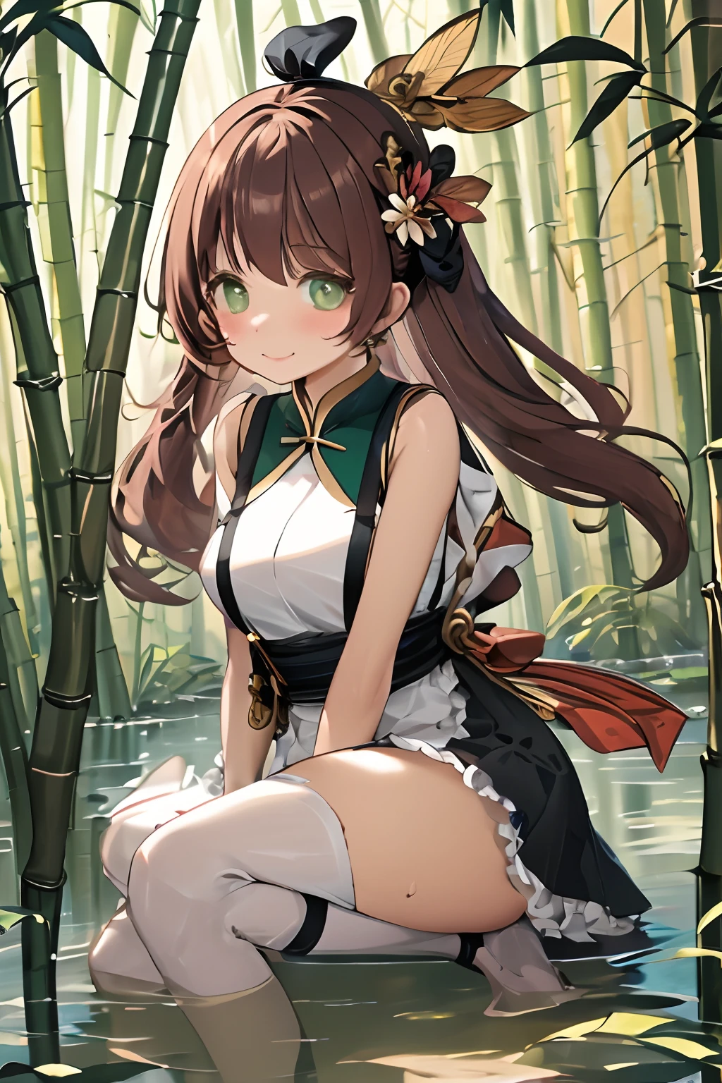 masterpiece,highest quality, 1 girl, alone, slight smile, slight smile, cherry, dappled sunlight, butterfly, grass animal ears,wolf ears,long hair, tail, wolf tail, red eyes, wolf girl,brown hair,, nipple protrusion semen