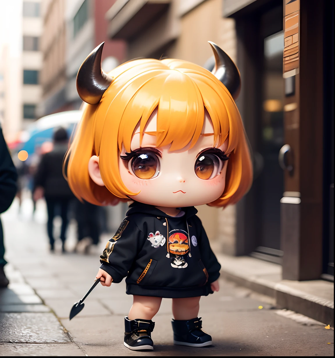 masterpiece、top-quality、ultra-detailliert、(Chibi Chara buffalo:1.2)、Street Fashion、Full-body standing figure。