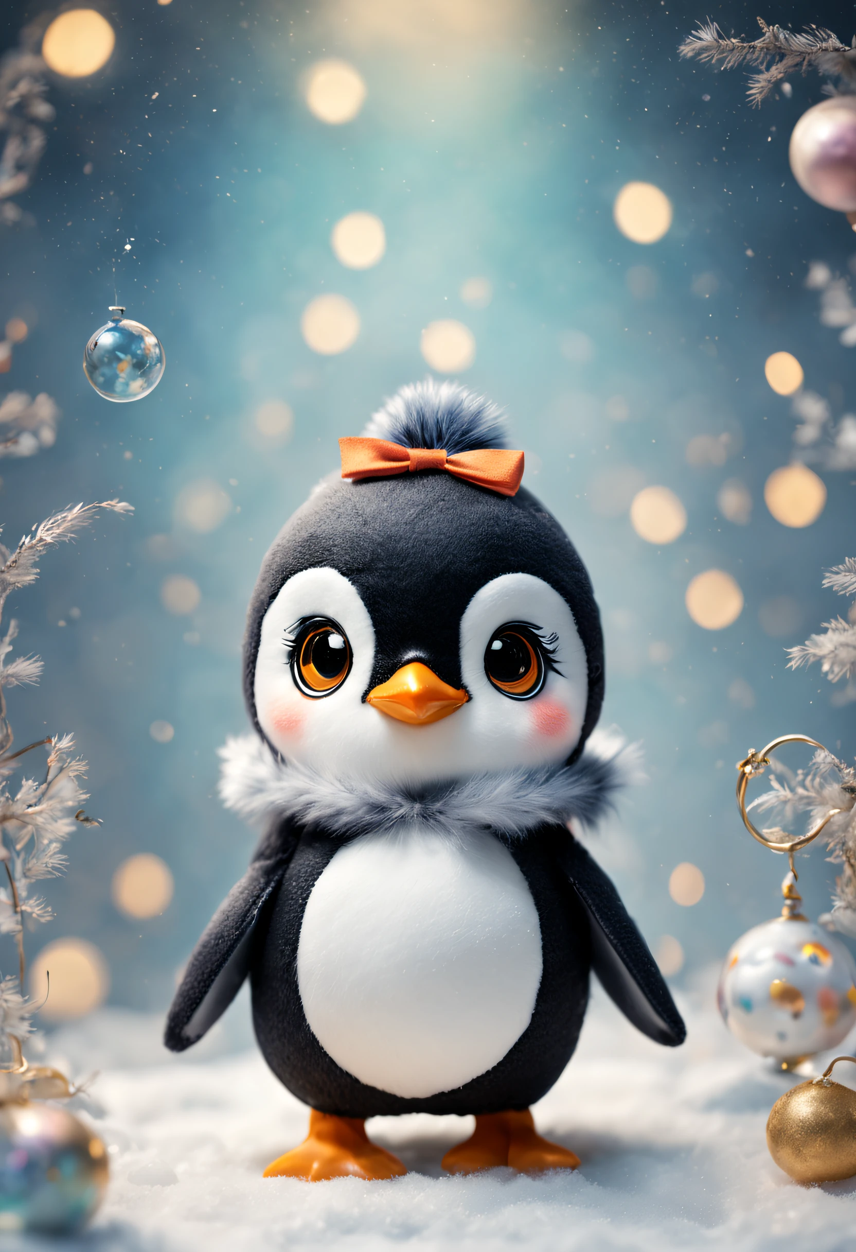 (best quality,ultra-detailed,realistic),penguin dolls,anime style,soft texture,cute expressions,playful poses,bright colors,glowing eyes,fluffy feathers,snowy background,adorable accessories,sparkling stars,elegant shading,hand-painted details,studio lighting,dynamic composition,whimsical atmosphere,expressive features,attention to small details,meticulous craftsmanship,vivid hues,endearing charm,delicate linework,fantastical elements,storybook-inspired setting,nurturing smiles,joyful interaction,magical aura,lovable companions,imaginative storytelling,emotional connection,playful and lively scene,enchanted wonderland,nostalgic nostalgia,unique character designs,eye-catching aesthetics,memorable personalities,creative expressions.