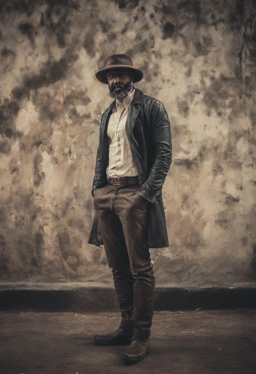Man with beard and hat in front of a wall, Homem africano, retrato impressionante, Directed by: Mario Borgeaud, African facial features, Rosto robusto, great pinterest photo, beautiful face!!!!, rosto texturizado robusto, Directed by: Lee Jeffries, beautiful face!, beautiful face!!, Directed by: Fabien Charuau, Directed by: Luz frontal suave Pieter Huys, brilho, HDR, (cores suaves: 1.2) Hiperealista,realista, Realismo, renderizado, Alto contraste, digital art photographyrealistic trend in Artstation 8k HD high definition detailed realistic, detalhado, textura da pele, hiper detalhado, textura de pele realista, armadura, melhor qualidade, ultra high-resolution, (fotografiarrealista: 1.4), alta resolução, detalhado, Calado bruto, sharp re, por lee jeffries Nikon D850 Filme Fotografia de Stock 4 Kodak Portra 400 Lente F1.6 Rich Colors Realistic Texture Dramatic Texture Dramatic Lighting Irrealengine Trend on Artstation Cinestill 800