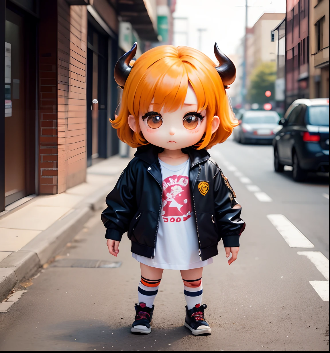 masterpiece、top-quality、ultra-detailliert、(Chibi character man:1.2)、Buffaloes BULL、Street Fashion Cosplay、Full-body standing figure