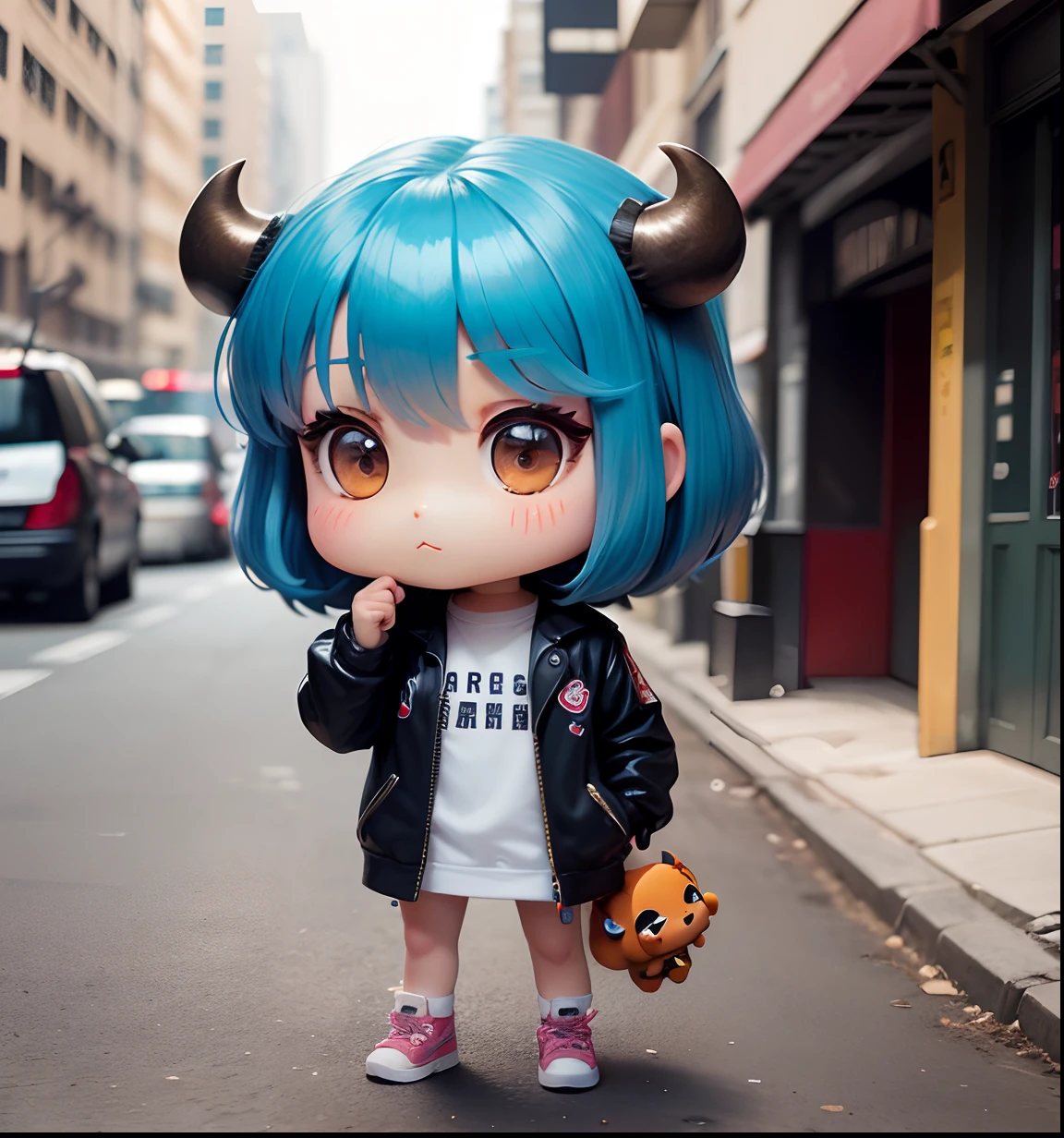 ​masterpiece、top-quality、ultra-detailliert、(Chibi Chara　buffalo:1.2)、big brother、Street fashion、Full-body standing figure。