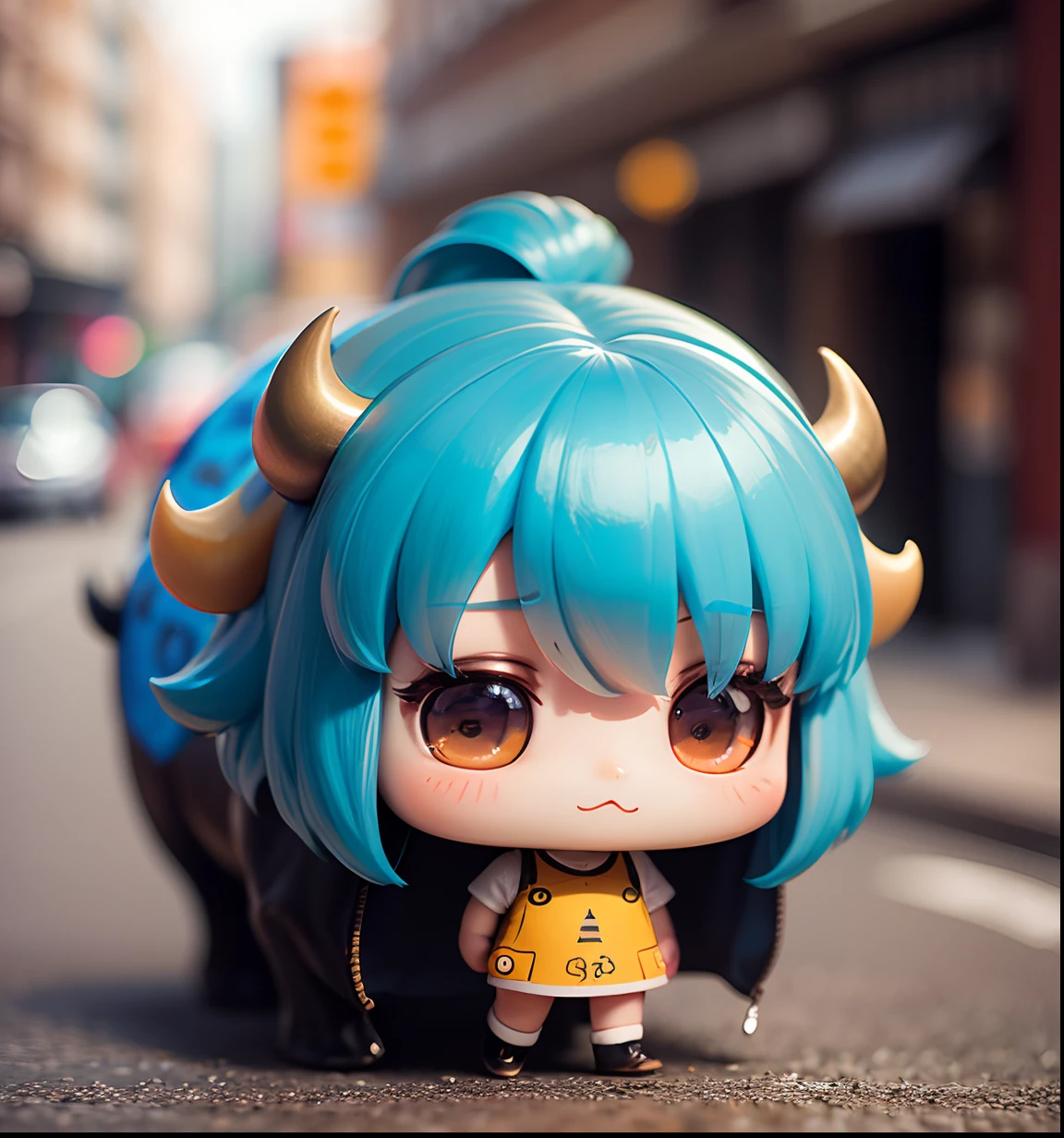 ​masterpiece、top-quality、ultra-detailliert、(Chibi Chara　buffalo:1.2)、male、big brother、Street fashion、Full-body standing figure。