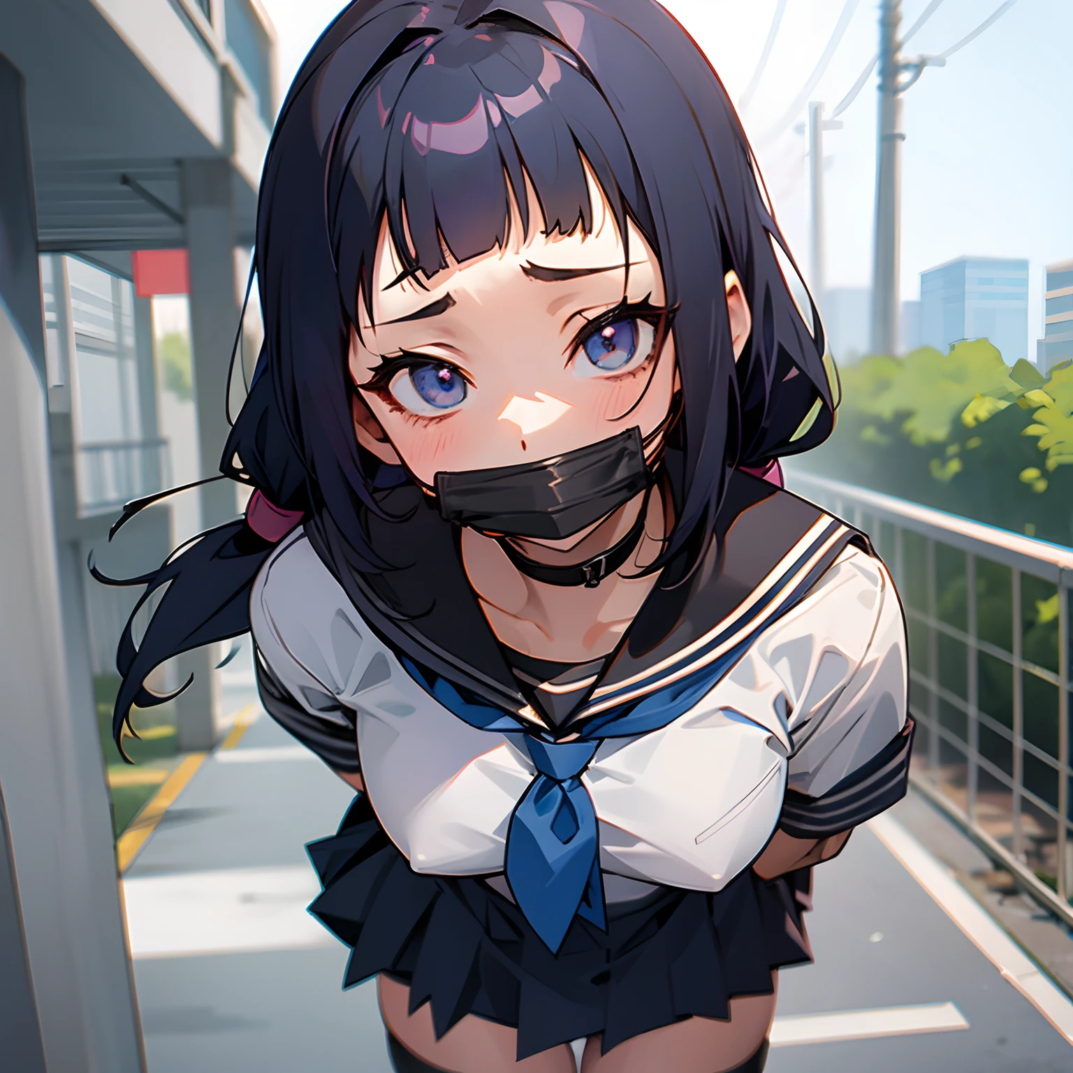 Anime girl bound and gagged to a pole