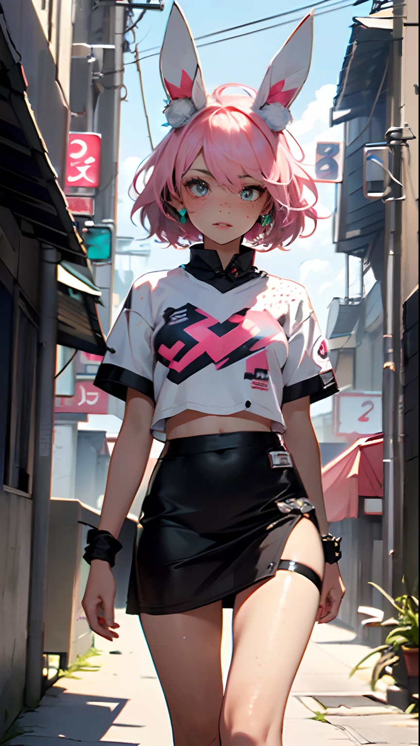 cute little bunny loli,(((little loli, small tiny body, petite))), (((6 years old))),((anime little bunny loli with extremely cute and beautiful fuchsia  hair walking down the street)),(((bunny girl,anthro furry cute,bunny-girl))),(((bunny ears,bunny ears on head,big bunny ears))),

(((flat chest))), (((fuchsia hair:1.35,short fuchsia hair,colored inner hair,ear breathing,))),((heterochromia, eye1 fuchsia, eye2 pink, perfect eyes, upturned eyes:1.3, beautiful detailed eyes, finely detailed beautiful eyes:1, big highlight on eyes:1.2, slanted eyes)), (((freckles on the face, freckles,freckled girl))),(((lustrous skin:1.5,bright skin: 1.5,skin tanned,shiny skin,very shiny skin,shiny body,plastic glitter skin,exaggerated shiny skin))),(delicate detailed fingers,detailed body,detailed arms,human hands, detailed hands),

cute,slutty,,erotic,nsfw, 

zettai ryouiki,revealing clothing,show skin,((rave shirt, fluorescent colored shirt, rave mini-skirt,visible thong straps)),(wearing a rave outfit:1.3,rave clothes,semi-naked,with little clothing,),(detailed outfit,detailed clothes),

(dynamic pose:1.0), solo focus, embarrassed, centered, scale to fit dimensions, Rule of thirds,

outdoors, ((night view)), (cyberpunk night street Background: 1.5,dark sky,alleyway,lonely alley,thick clouds, detailed background:1.25),

(best quality), (high resolution), (sharp focus), (ultra detailed), (extremely detailed), (extremely high quality artwork), 8k_wallpaper, (extremely detailed CG 8k),(very fine 8K CG), ((hyper super ultra detailed perfect piece)), flawless, (((masterpiece))), illustration, vibrant colors,  (intricate), High contrast, Selective lighting, Double exposure, HDR (High Dynamic Range), Post-processing, Background blur,