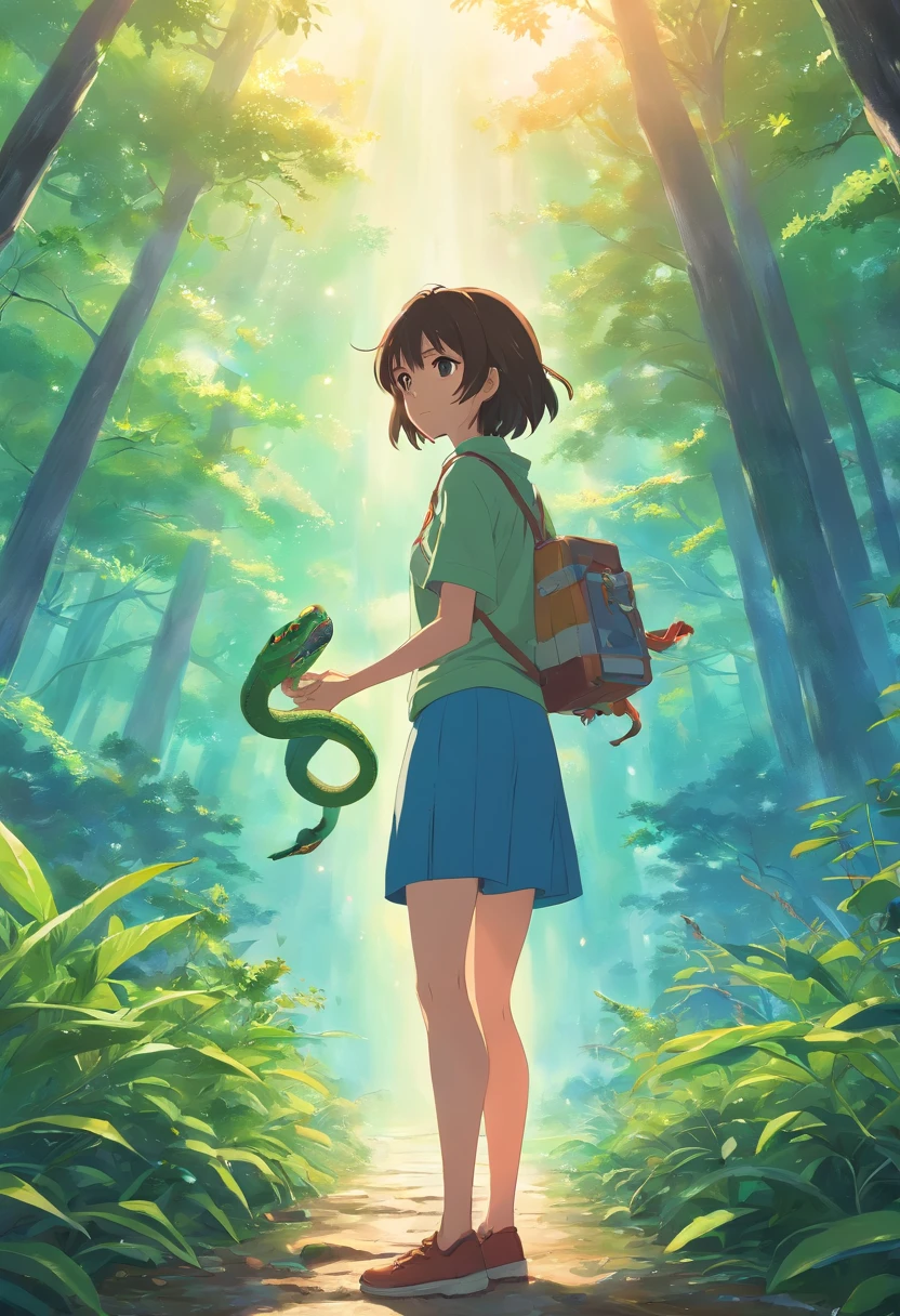 de um cara,Holding a snake in my hand with thunder power , Mystical aura, fundo da floresta, tarde tempestuosa, nevoeiro,atmosfera surreal,4k,alta qualidade,(Chinese folk thriller, Estilo de quadrinhos shounen)