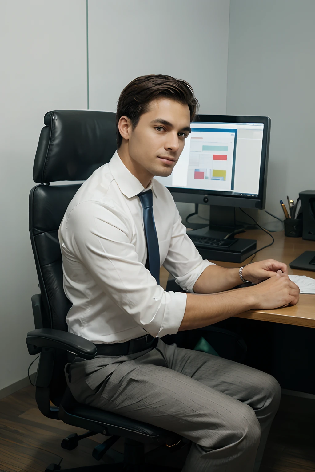 a businessman, Sitting in your office using your modern computer