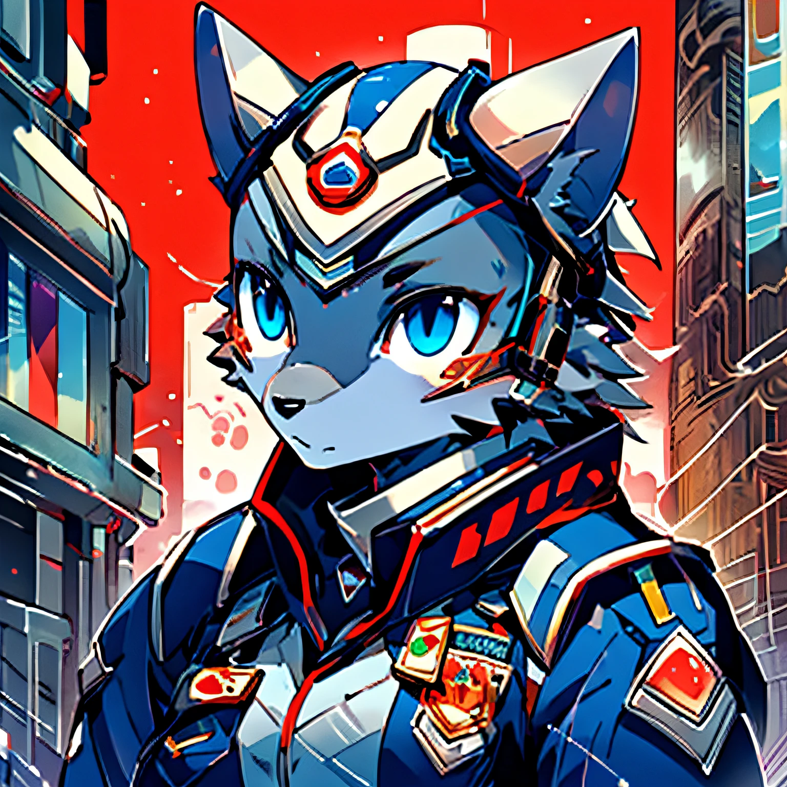 masutepiece, Solo, 1girl in, Furry, けもの, Furry wolf, anthropomorphic, Female, Blue eyes, (Silver fur, silver skin), SF Uniforms, SF Metropolis, uploaded on e621,