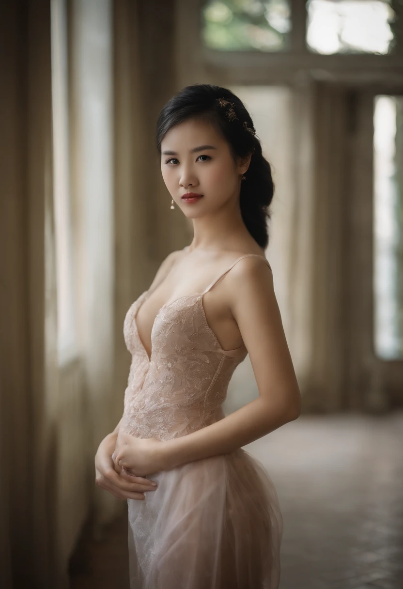 Young Chinese female student, 16 yaers old, Pale, ((Erotic lingerie)), High quality, Good quality, Masterpiece, Extremely detailed, huge tit