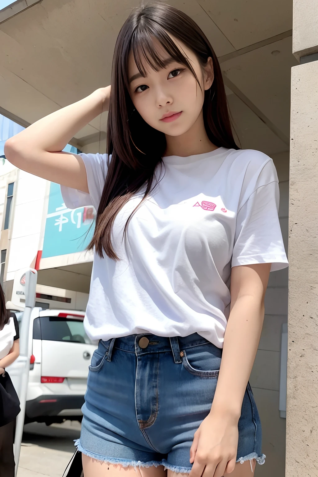Amazingly cute、a 18 year old girl、nudde、The crotch is groped by a man's hand