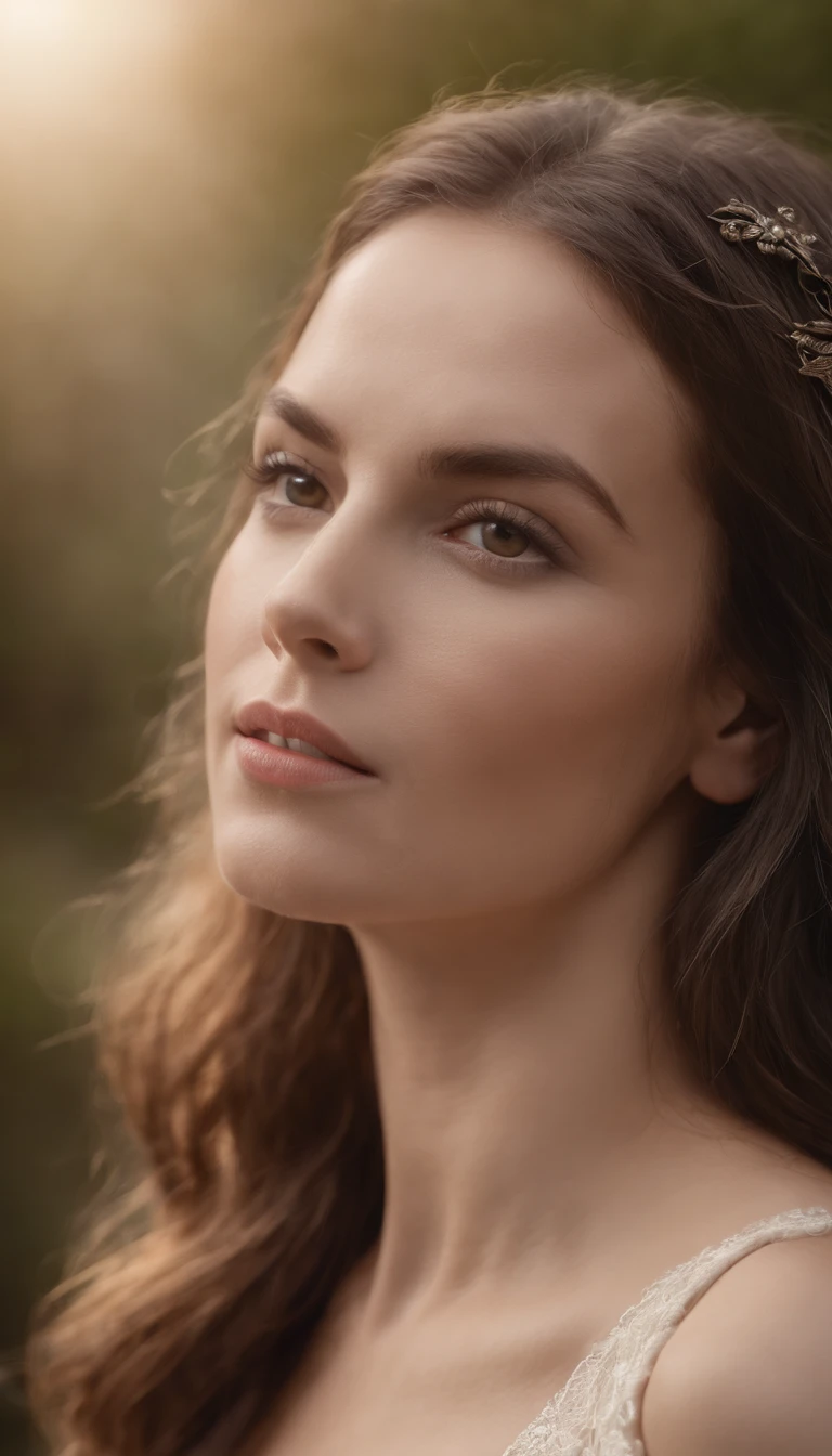 (master part), (extremamente intrincado:1.3),, (Realistic), Retrato de uma mulher com cabelos escuros, o mais bonito do mundo, armadura medieval, espada grande, metal reflections, parte superior do corpo, ao ar livre, luz solar intensa, Castelo distante, fotografia profissional de uma mulher deslumbrante detalhada, foco nítido, Dramatic, Premiado, Cinematic lighting, octan render, Motor irreal, Volumetria DTX, (filmic grain, Bokeh, blurry foreground, blurry background), crista no peito