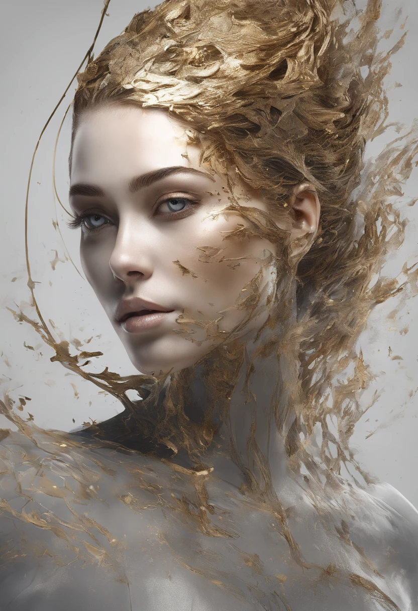 Perfect centralization, Fantastic black gold beam, Delight, Standing position, beleza abstrata, centro, looking at the camera, Facing the camera, nearing perfection, Dynamic, altamente detalhado, liso, foco nítido, 8k, A high resolution, illustration, arte de Carne Griffiths e Wadim Kashin, Personagens de Goldfish
