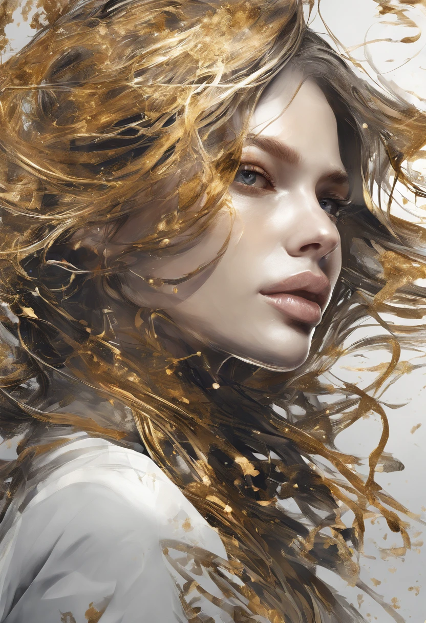 Perfect centralization, Fantastic black gold beam, Delight, Standing position, beleza abstrata, centro, looking at the camera, Facing the camera, nearing perfection, Dynamic, altamente detalhado, liso, foco nítido, 8k, A high resolution, illustration, arte de Carne Griffiths e Wadim Kashin, Personagens de Goldfish