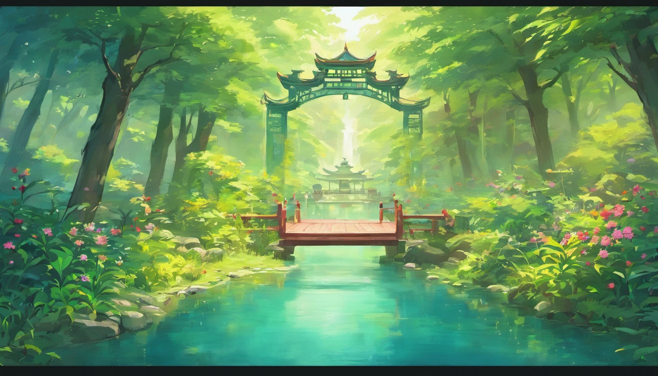 Chinese pavilion,the lush vegetation,parks,pool