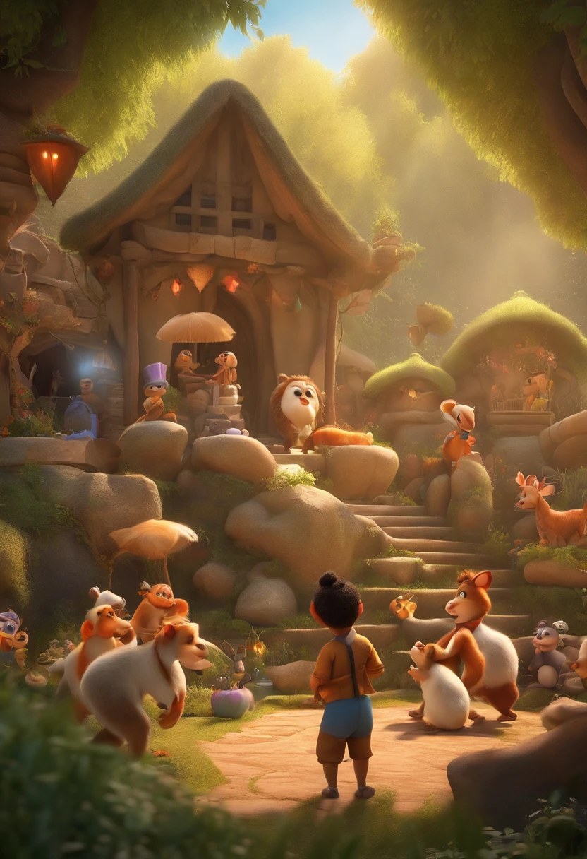(best quality,4k,8k,highres,masterpiece:1.2),ultra-detailed,(realistic,photorealistic,photo-realistic:1.37),animated film,pixar,Disney,"From Zero to Show",colorful characters,charming animal friends,heartwarming moments,dreams coming true,musical extravaganza,whimsical illustrations,vibrant colors,sparkling lights,magical stage,eye-catching costumes,enchanted forest,captivating performances,dazzling fireworks,exciting dance routines,breathtaking acrobatics,endearing protagonist,funny sidekicks,feel-good atmosphere,uplifting soundtrack,happy ending,memorable storytelling,timeless masterpiece,perfect balance of humor and emotion,magical journey,unforgettable experience,unparalleled animation techniques,impressive attention to detail,joyful and entertaining,creative storytelling,promotes imagination and dreams,colorful visual feast,magical landscapes,fantastical creatures,charismatic and relatable characters,captivating expressions and gestures,masterful character design,imaginative world-building,wonderful blend of fantasy and reality,celebration of friendship and passion引用