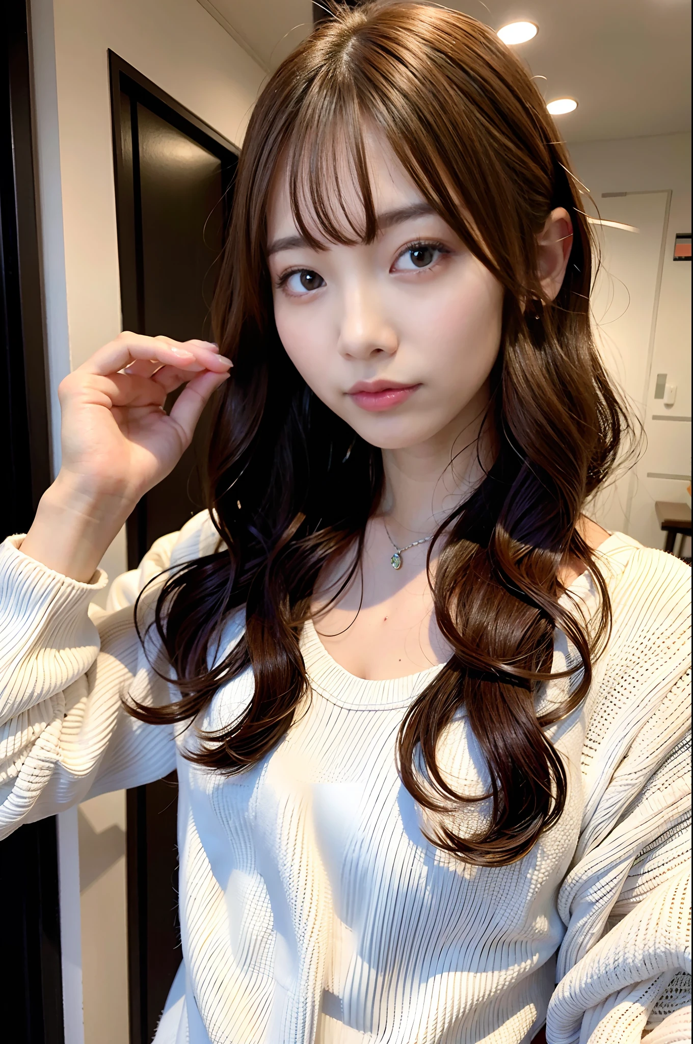 Loose wavy hair、Dark brown hair